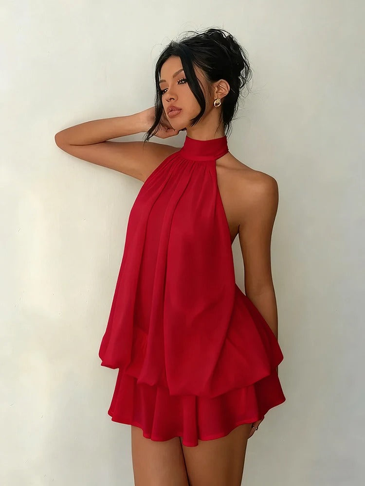 Vestido Alma Halter con Volantes
