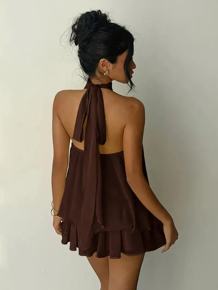 Vestido Alma Halter con Volantes