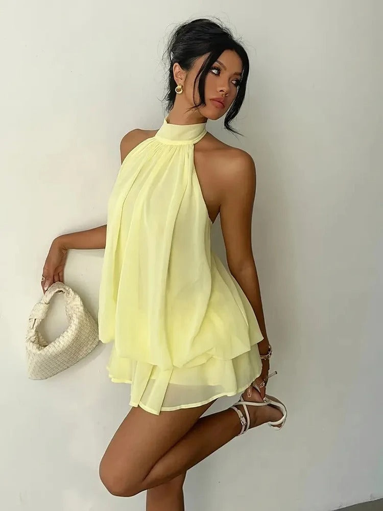 Vestido Alma Halter con Volantes